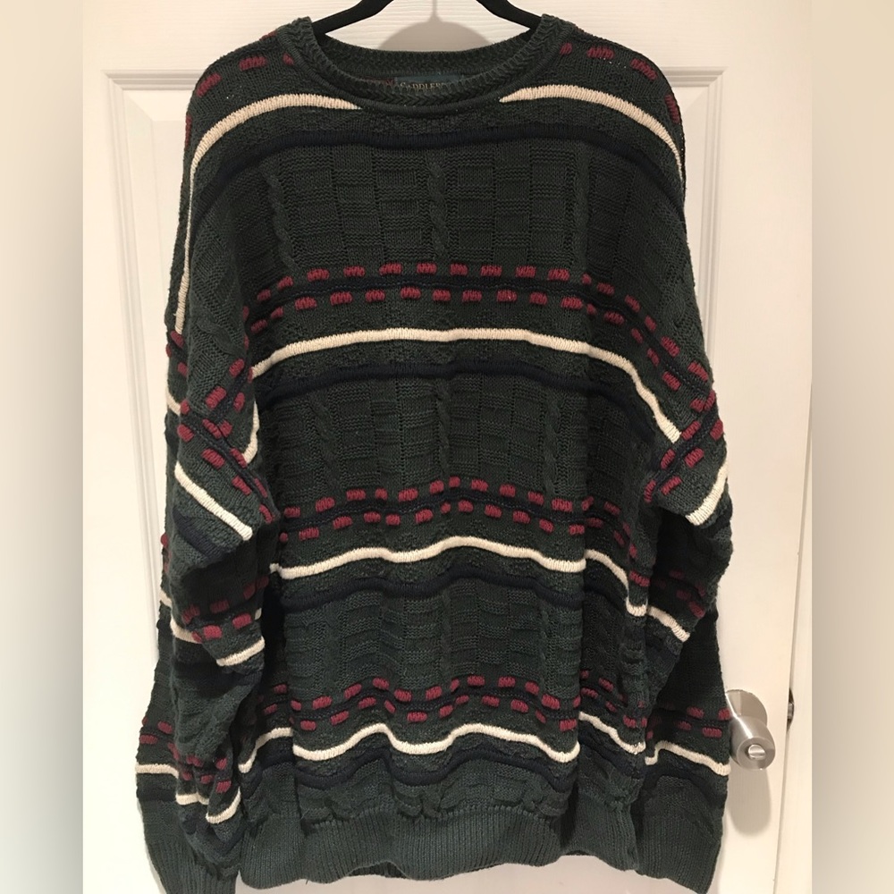 XL green striped grandpa sweater
